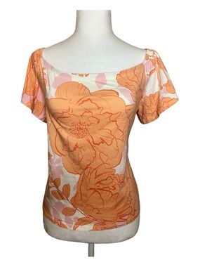 Guess Peach and White Floral Off-Shoulder Crop Top